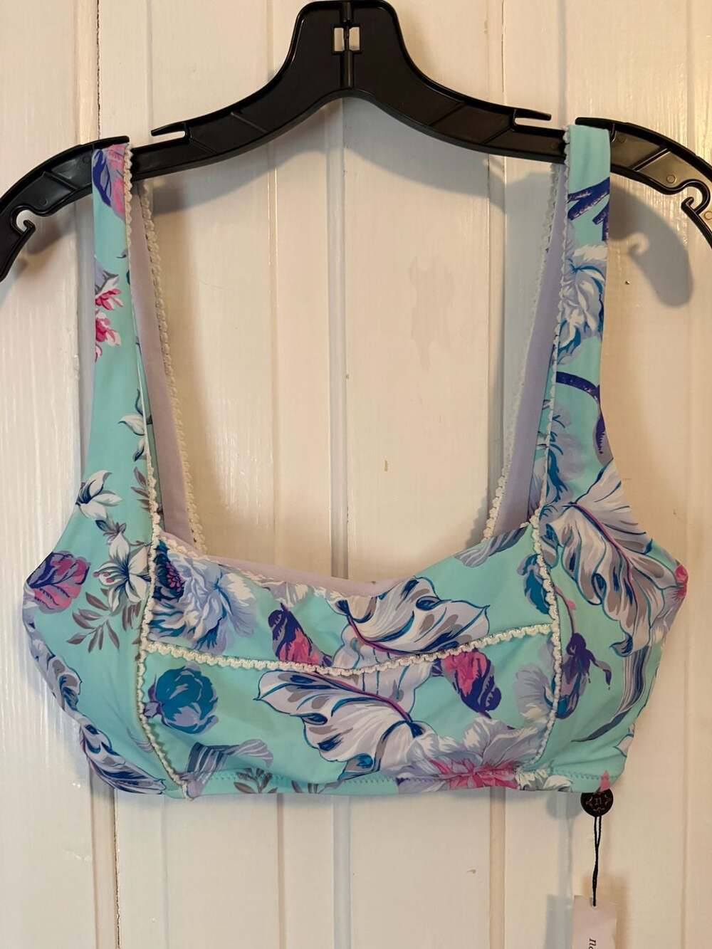 Nanette Lepore Swim Mint Floral Lace Trim Bikini Top Size 10